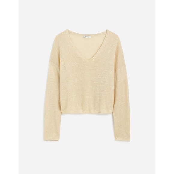 Madewell Linen V-Neck Sweater Small Beach Sand NWT - Picture 1 of 10